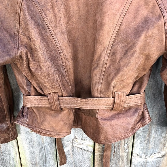 Adventure Bound | Vintage 80s Brown Leather Raglan Waist Length Jacket Sz L - Picture 10 of 11